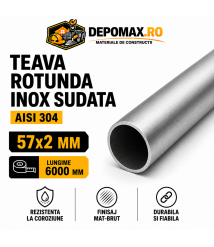 Teava rotunda inox sudata AISI 304, 57 x 2 mm, 6 metri